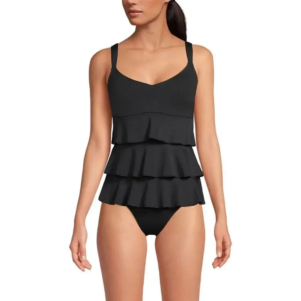 Land's End plus One Piece smooth Control Fauxkini One Piece Swim Crimson Rose 14